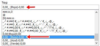 Selecciona el código 0,00_ ;[rojo]-0,00 en Excel