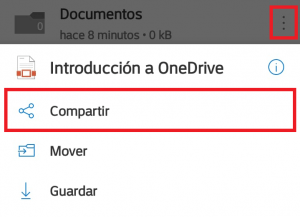 Opción de compartir en OneDrive