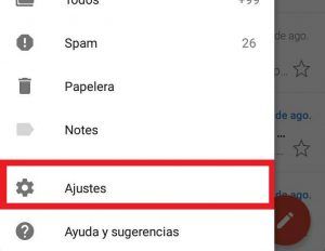 Opción de ajustes en Gmail