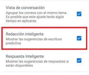 Opción de redacción inteligente en Gmail