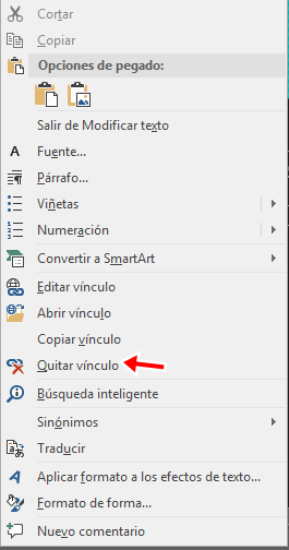 Quita el hipervínculo en powerpoint