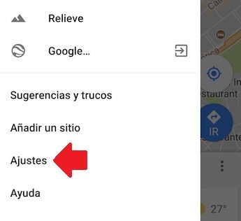 Opcion de ajustes en Google Maps