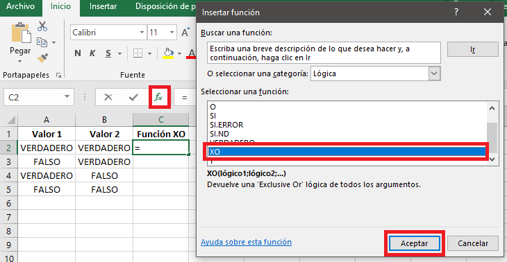 Botón de insertar función en Excel